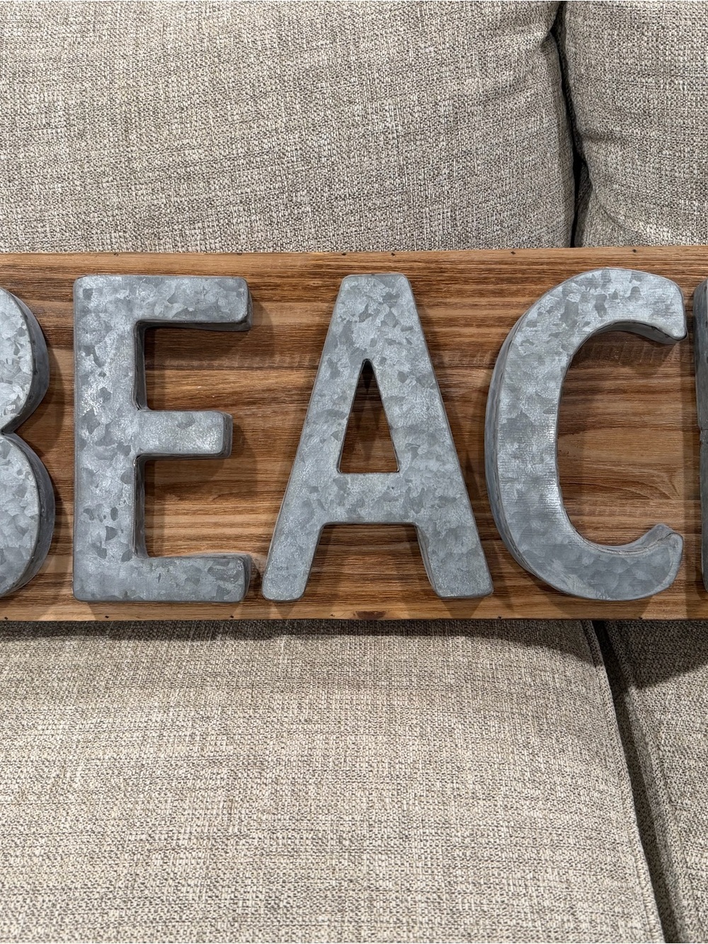 Studio Decor Galvanized Metal BEACH Wall Plaque - Silver on Wood